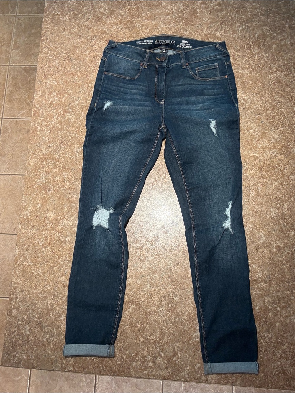 Sound Style Dark Blue Distressed Women’s Jeans